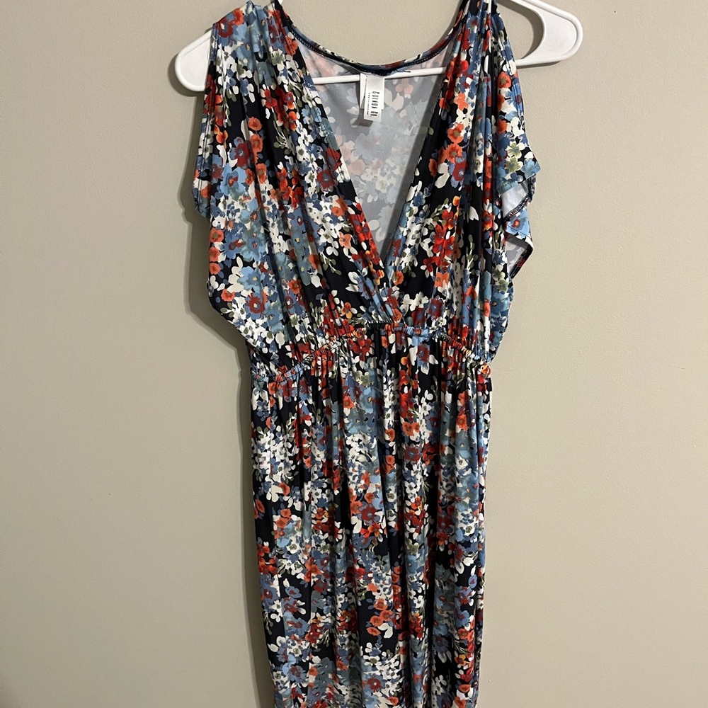 Blue and Red Smocked Cut Out Midi Sundress